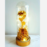باکس گل رز طلایی شیشه ای چراغدار